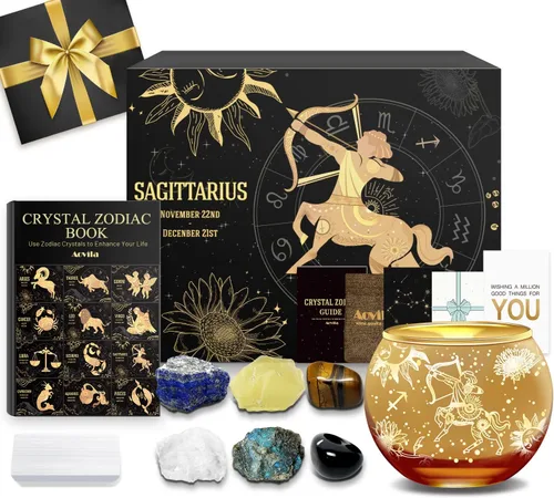 Vista 27 de Conjunto de regalo de cristales de Acuario, signos del zodiaco, piedras de nacimiento de cristales curativos con caja de horóscopo, cristales