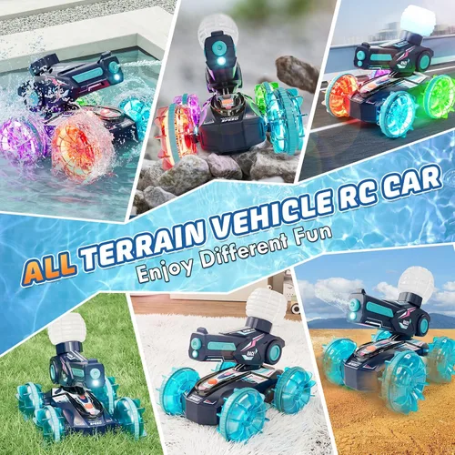 Vista 7 de Lehoo Castle Auto de control remoto anfibio, autos RC 4WD para niños de 8 a 12 años con pistola de agua, barco de control remoto para niños