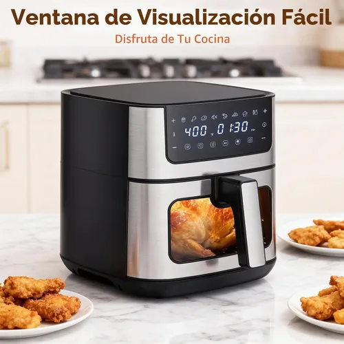 Vista 8 de OLIXIS Freidora de aire de 6.34 cuartos de galón con ventana, 8 preajustes de alimentos con calor máximo de 400 °F, temporizador de 90 minutos
