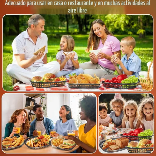 Vista 6 de 80 cestas de comida rápida para restaurantes de 10.5 x 7 pulgadas, bandeja de plástico negro para servir delicatessen, pollo, hamburguesas, pícnics