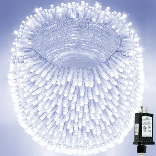 Vista 25 de Guirnalda de 100 luces LED conectables para interiores y exteriores, luces de Navidad blancas cálidas de 33 pies, impermeables, 13 modos