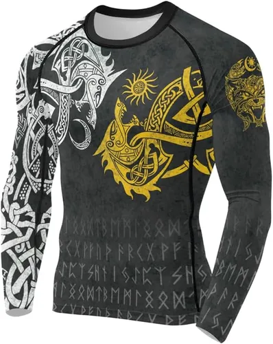 Vista 2 de Viking Tatoo - Camisas de compresión para hombre, manga larga, protección contra erupciones para MMA, BJJ, Grappling Base Layer Combat