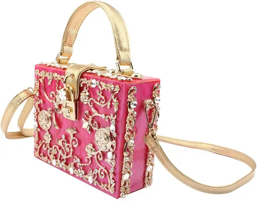Vista 2 de Tngan Bolso de mano de acrílico cuadrado para mujer con diamantes de imitación