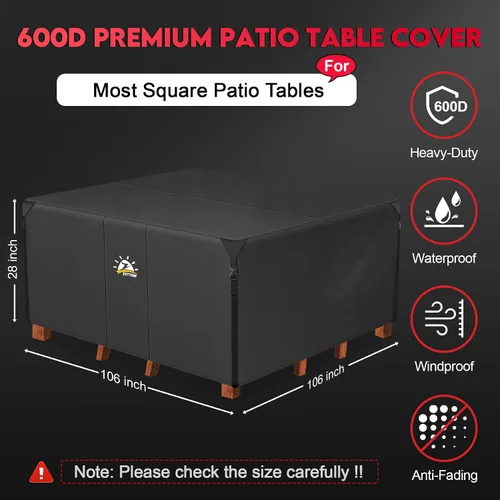 Vista 2 de Zettum Funda cuadrada para muebles de patio, funda de mesa 600D para exteriores, impermeable y resistente, juego de fundas extra grandes para mesa