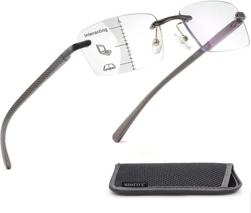 Vista 10 de Missfive Gafas de lectura progresivas multienfoque de aluminio mejoradas, para hombres, lectores multifocales sin montura con bloqueo de luz azul
