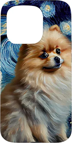 Vista 14 de iPhone 16 Starry Night Famous Painting Style Pomeranian Case