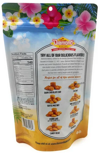 Vista 4 de Diamond Bakery Galletas hawaianas de nuez y mantequilla, irresistiblemente deliciosa, bolsa resellable de 4.5 onzas, hechas con Aloha en Hawái