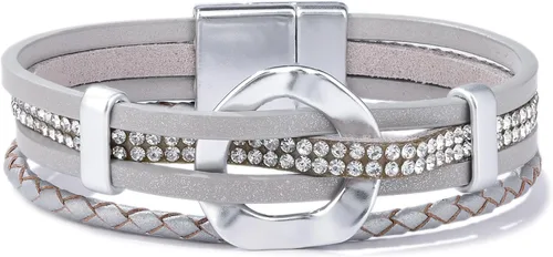 Vista 8 de Pulseras de cuero con diamantes de imitación, estilo bohemio, trenzadas Negro