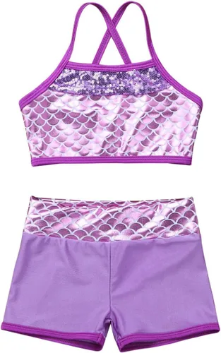 Vista 3 de dPois - Brasier con tirantes para niñas, diseño de lunares, con pantalones cortos, para deportes, entrenamiento, gimnasia, baile