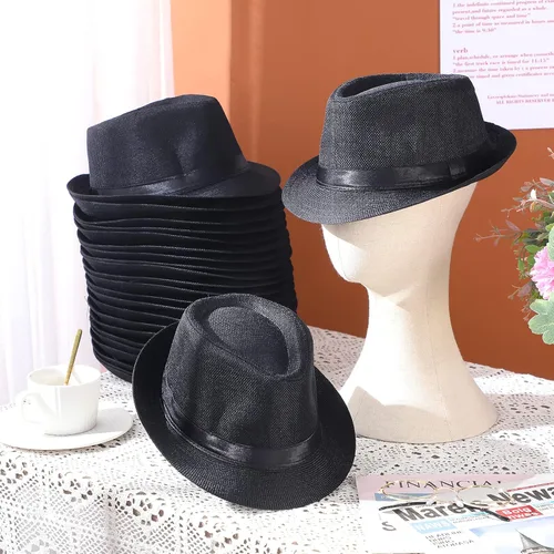 Vista 7 de Lasnten Paquete de 24 sombreros Fedora de los años 20 a granel para hombres, sombreros de ala corta, sombreros de Panamá para hombres y mujeres