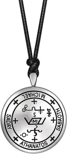 Vista 2 de Collar con colgante de Arcángel Miguel con oración Keep Me Safe and Positive Ancient King of Salomon Sigil Medalla milagrosa para hombres