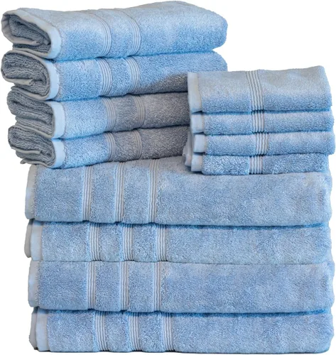Vista 13 de Mosobam Lujoso juego de toallas turcas de 4 piezas XL, 35 x 70 pulgadas, 16 x 30 pulgadas, azul Allure de gran tamaño, 700 GSM, viscosa de bambú