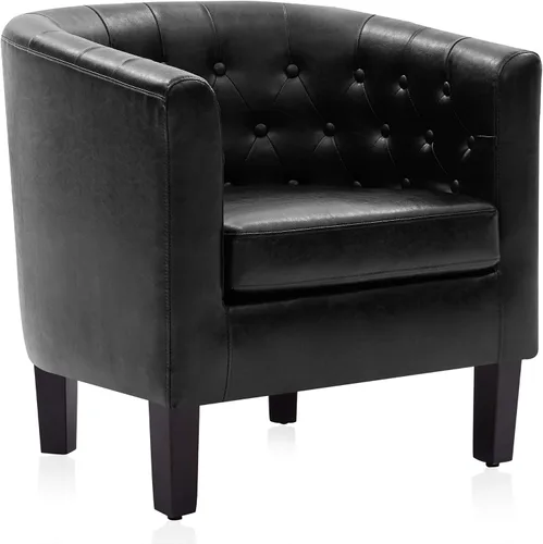 Vista 6 de BELLEZE Sillas de acento negras para sala de estar, elegante silla de brazo tapizada con respaldo capitoné en forma de barril, silla de club