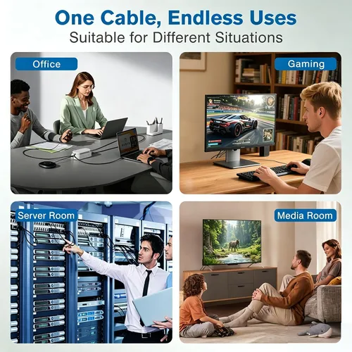 Vista 7 de Ercielook Cable Ethernet CAT8 de alta velocidad de 20 pies, cable plano de Internet blindado, resistente a la intemperie S/FTP resistente a los Negro