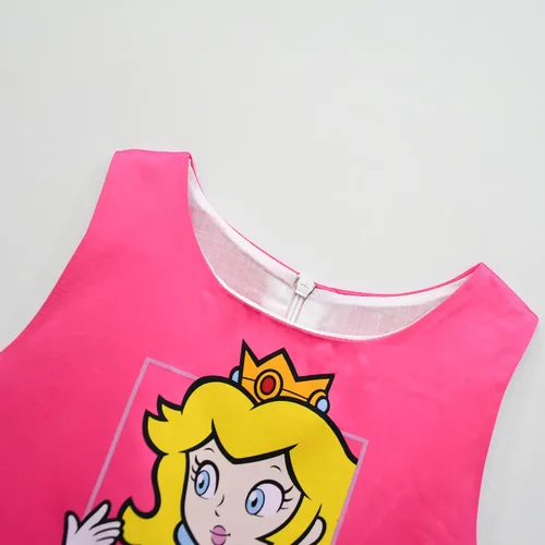 Vista 4 de YODISON Disfraz de princesa melocotón, vestidos de princesa para niñas, cosplay de Halloween 2T-8T para niños