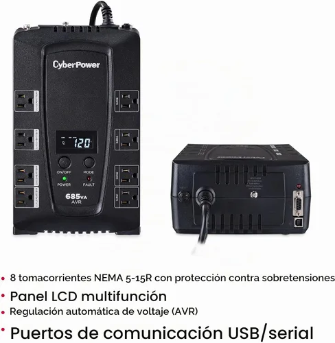 Vista 4 de Sistema de alimentación ininterrumpida de CyberPower LCD inteligente y compacto Negro