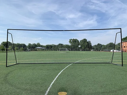 Vista 5 de Portería de fútbol de tamaño reglamentario de 24 x 8 pies con red de HDPE resistente a la intemperie. Acero galvanizado recubierto de polvo negro