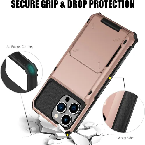 Vista 197 de Nvollnoe - Funda para iPhone 14 con tarjetero [tienda de 5 tarjetas] Negro - Almacenamiento más grande