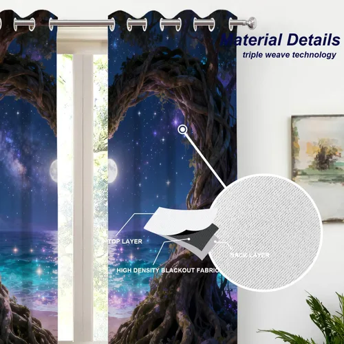 Vista 14 de Batmerry American Flag Ink Dot Blackout Tier Curtains, Red Blue White Stars Abstract Thermal Insulated Half Curtain Rod Pocket Small Valance for