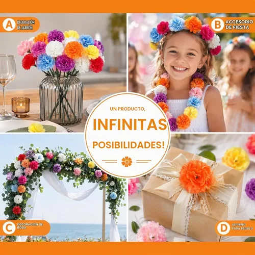 Vista 5 de Nicunom Paquete de 120 cabezas de flores de caléndula a granel, cabeza de flores de seda multicolor con tallos de flores artificiales, guirnaldas