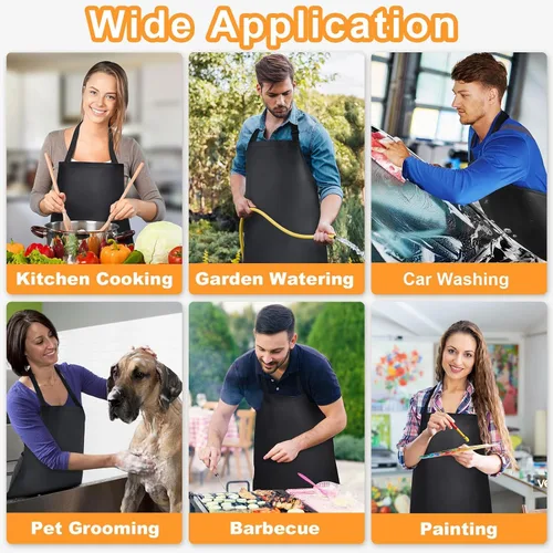 Vista 6 de Gotega Waterproof Rubber Apron Adjustable Dishwasher Apron Negro