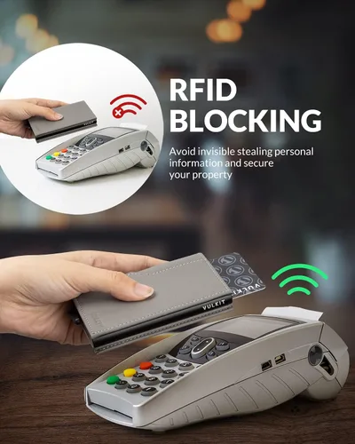 Vista 5 de VULKIT Tarjetero con ventana de identificación, tarjetas emergentes, delgada, de cuero, con protección RFID, hasta 12 tarjetas, funda para tarjetas