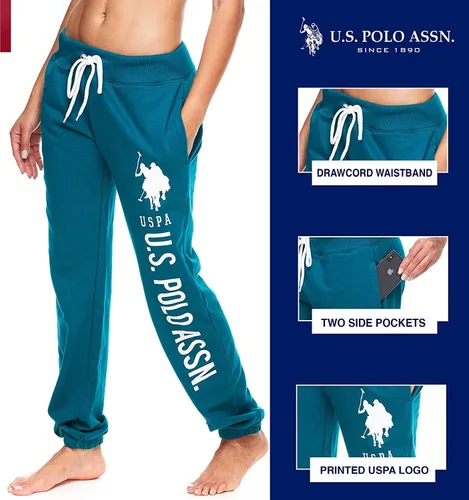 Vista 2 de U.S. Polo Assn. Pantalones deportivos para mujer Pantalones deportivos para mujer con estampado de logotipo, rizo francés de polialgodón