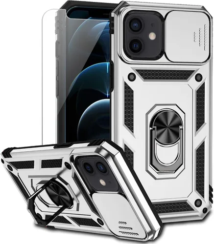 Vista 9 de Funda para iPhone 12 / iPhone 12 Pro con cubierta para lente de cámara, protector de pantalla HD, protección contra caídas de grado militar, soporte