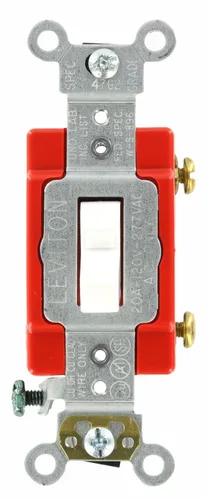 Vista 4 de Leviton 20 amperios, 120 voltios, mango iluminado de palanca, interruptor silencioso de CA de un solo polo iluminado, grado extra resistente