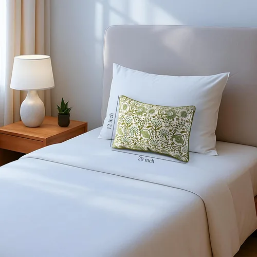 Vista 7 de CPC Funda de Cojín Verde Ágata 100% Algodón con Estampado en Bloque 12x20 pulgadas, Funda de Almohada Floral Boho Hecha a Mano, Ropa de Cama