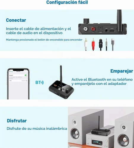 Vista 7 de KAIY - Receptor Bluetooth 5.3 para estéreo doméstico, adaptador Bluetooth a RCA de baja latencia óptica y audio de música HD