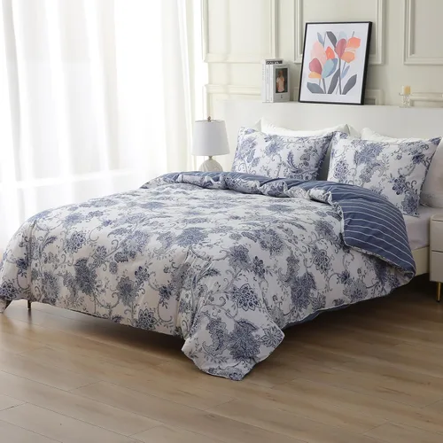 Vista 148 de ABREEZE Juego de funda de edredón tamaño individual con cierre de botón, 100% algodón egipcio, juego de ropa de cama floral de granja, color rosa, 3