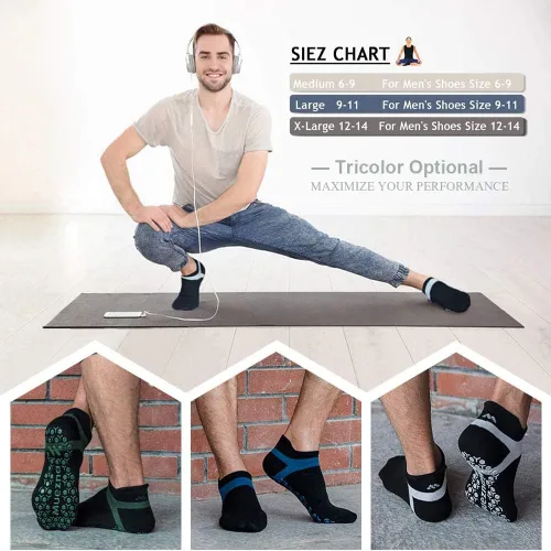 Vista 2 de Muezna Calcetines de yoga antideslizantes para hombre, para pilates, barras, Bikram Fitness Hospital con puños