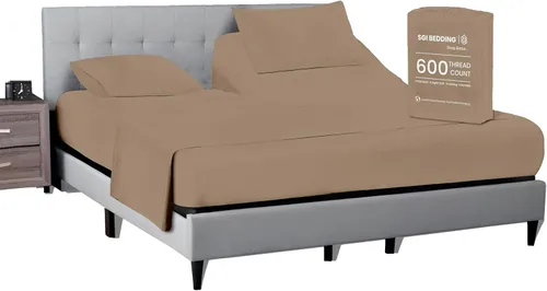 Vista 26 de SGI bedding Sábana Queen de 28 pulgadas con cabecera flexible y parte superior dividida, 100% algodón egipcio - 600 número de hilos, sábanas