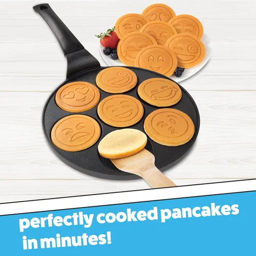 Vista 2 de Sartén mini para hotcakes con emojis - 7 caras sonrientes únicas para niños, sartén antiadherente para hotcakes con moldes para la estufa, plancha