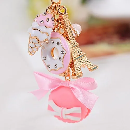 Vista 5 de Fuqimanman2020 Lindo llavero de cono de helado rosa azul Pequeño llavero de imitación de alimentos para mochila de bolso, regalos temáticos