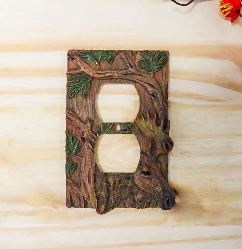 Vista 7 de Ebros - Juego de 2 platos de pared con cubierta eléctrica de ciervo y ciervo, alce rústico de bosque rústico pintado a mano, decoración occidental