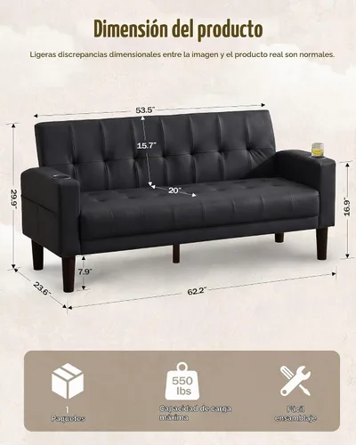 Vista 2 de 62 '' negro imitación cuero copetudo tapicería Loveseat para sala de estar