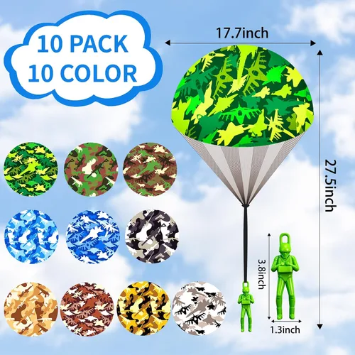 Vista 3 de 10 piezas de juguetes de paracaídas para niños, geniales juguetes voladores al aire libre, paracaídas, hombres para niños de 3, 4, 5, 6, 7, 8, 9, 10