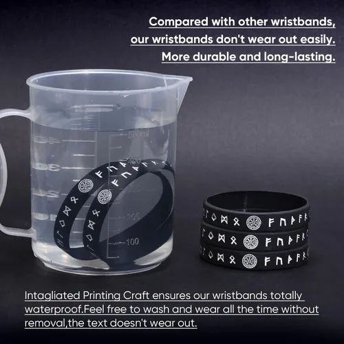 Vista 5 de MEALGUET 5 pulseras vikingas para hombre pulsera vikinga nórdica negra para hombres y mujeres, banda de goma de silicona de ajuste cómodo, joyería