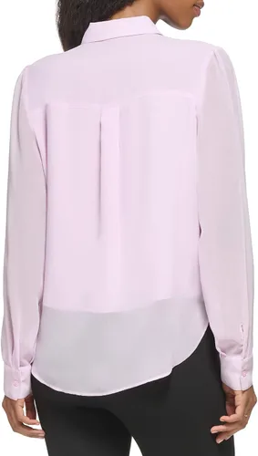 Vista 3 de Calvin Klein Blusa de gasa de poliéster con hombros fruncidos para mujer