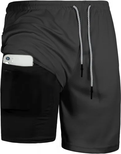 Vista 2 de Pantalones cortos deportivos para hombre, pantalones cortos de entrenamiento 2 en 1 para hombre, pantalones cortos de malla de secado rápido
