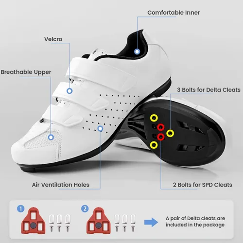 Vista 5 de Mens Peloton Cycling Shoes with Look Delta Cleat - Compatible with Peloton SPD Clips - Spin Indoor Road Racing Bike Shoes for Men Women