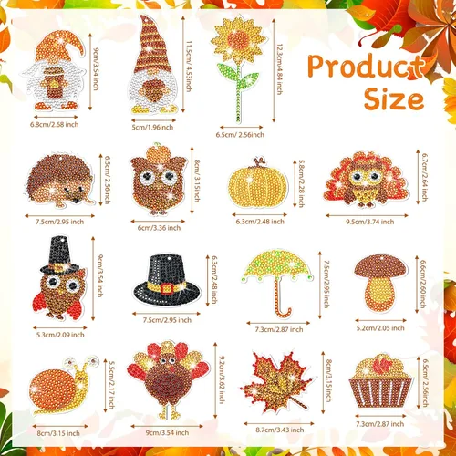 Vista 3 de Inbagi 15 llaveros de pintura de diamante de otoño, llaveros de arte de diamantes de otoño, decoración para decoración de fiesta de Acción de Gracias