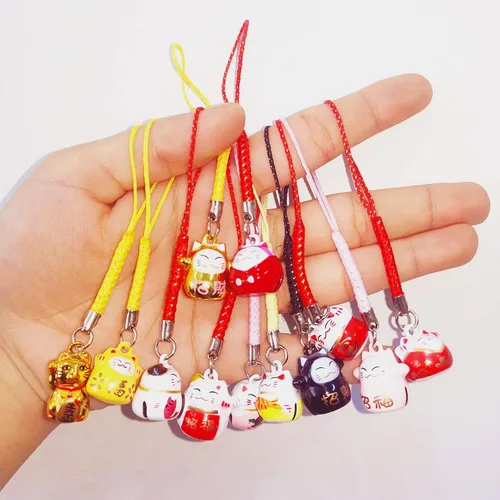 Vista 2 de EatingBiting Llavero de gato japonés de la suerte de la fortuna aleatoria, llavero de gato Maneki Neko, llavero Fengshui Fortune Lucky Cat Kitty