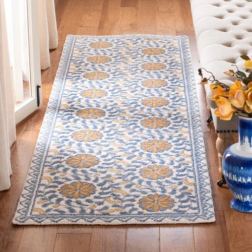 Vista 11 de SAFAVIEH Chelsea Collection - Alfombra decorativa de 1 pies 8 pulgadas x 2 pies 6 pulgadas, marfil y azul, lana de campo francesa enganchada a mano