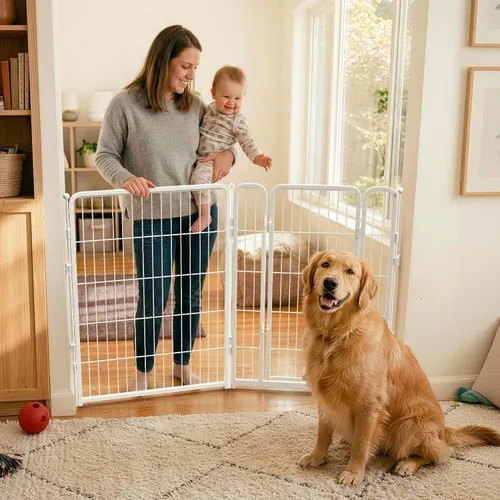 Vista 33 de FXW - Puerta para perro, extra ancha ajustable para aberturas de hasta 46 pulgadas, 24 pulgadas de alto Negro