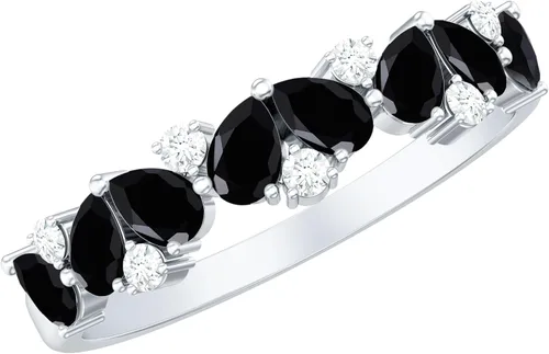 Vista 10 de Anillo de banda de media eternidad con diamantes de ónix negro certificado, calidad AAA, anillo de piedra natal de diciembre (listo para regalar)