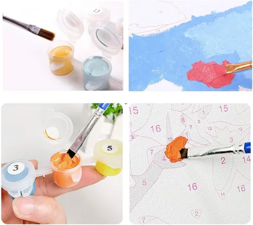 Vista 4 de Pintura por números DIY lienzo de pintura para niños o adultos principiantes con pinceles y pinturas acrílicas sin marco