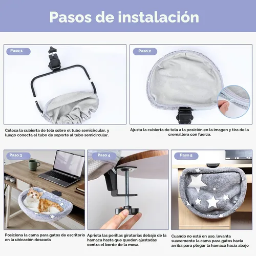Vista 5 de Cama de escritorio para gatos, hamaca de escritorio ajustable para Grisclaro